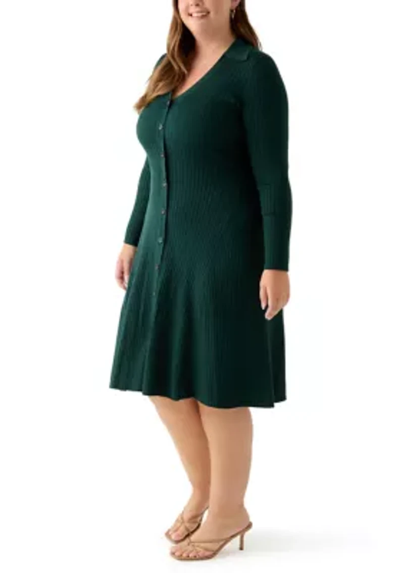 Plus Long Sleeve A-Line Sweater Dress