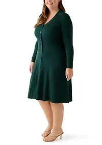 Plus Long Sleeve A-Line Sweater Dress