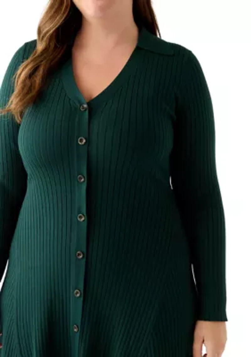 Plus Long Sleeve A-Line Sweater Dress