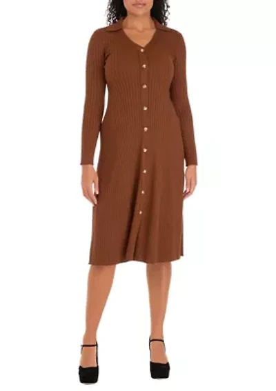 Women's Long Sleeve Collar Button Down Solid Sheath Dress