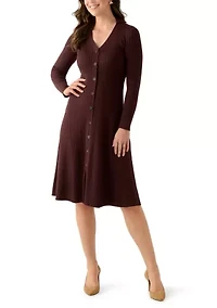 Women's Long Sleeve Collar Button Down Solid Sheath Dress