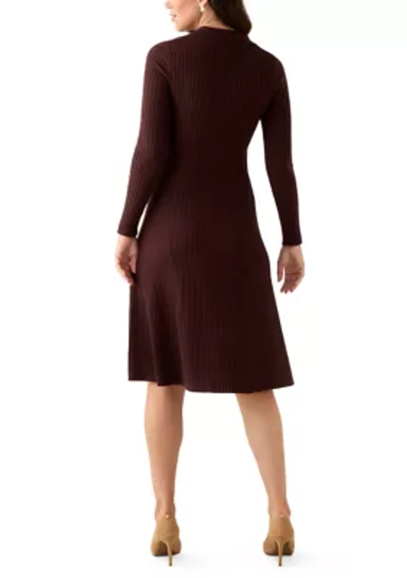 Women's Long Sleeve Collar Button Down Solid Sheath Dress