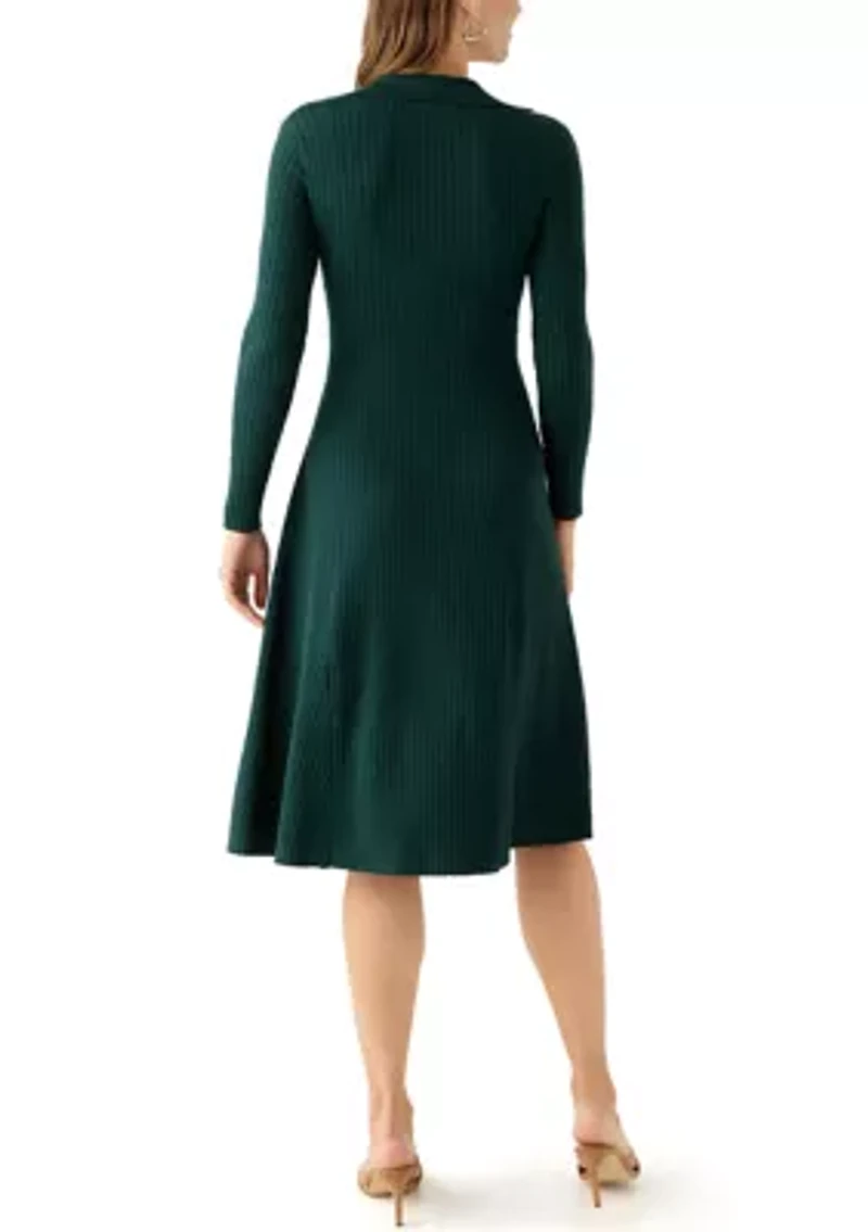 Women's Long Sleeve Collar Button Down Solid Sheath Dress