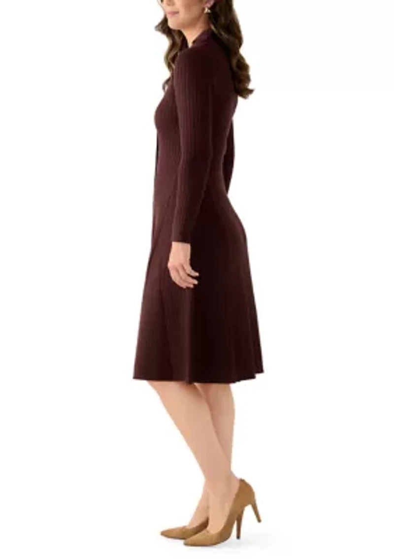 Women's Long Sleeve Collar Button Down Solid Sheath Dress