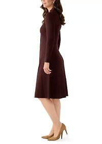 Women's Long Sleeve Collar Button Down Solid Sheath Dress