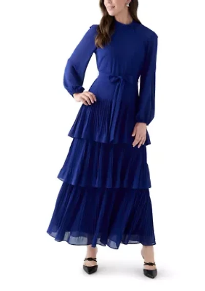 Women's Long Sleeve Mock Neck Solid Chiffon Gown