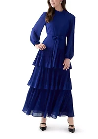 Women's Long Sleeve Mock Neck Solid Chiffon Gown