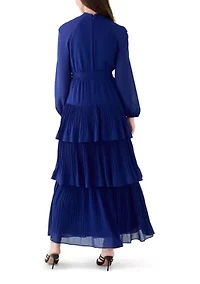 Women's Long Sleeve Mock Neck Solid Chiffon Gown