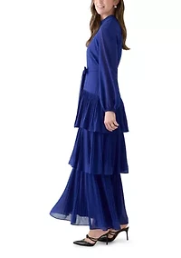 Women's Long Sleeve Mock Neck Solid Chiffon Gown