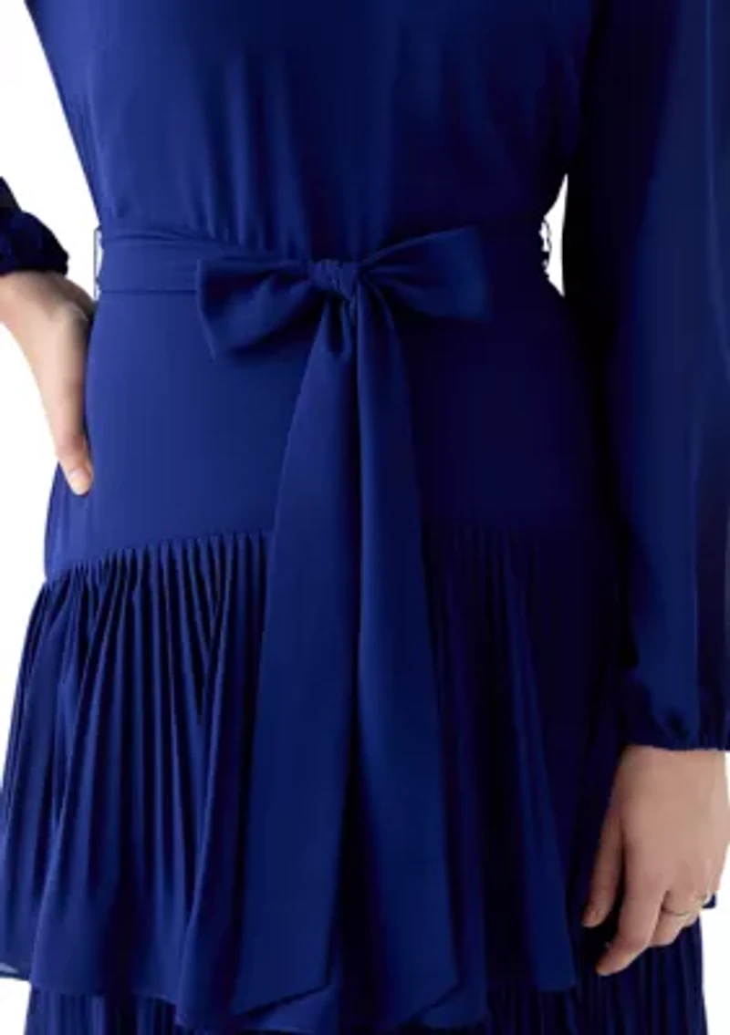 Women's Long Sleeve Mock Neck Solid Chiffon Gown