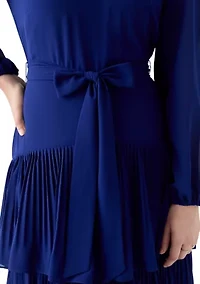 Women's Long Sleeve Mock Neck Solid Chiffon Gown
