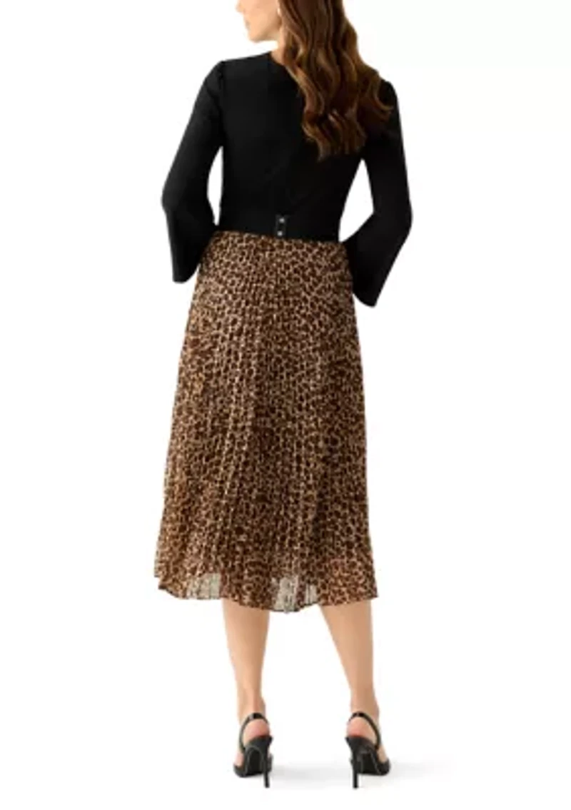 Women's Long Sleeve Chiffon Fit-and-Flare Dress