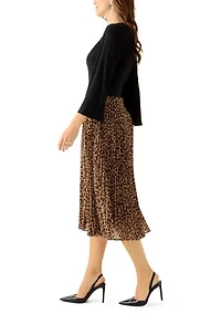 Women's Long Sleeve Chiffon Fit-and-Flare Dress