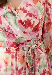 Plus Long Sleeve Printed Chiffon Dress