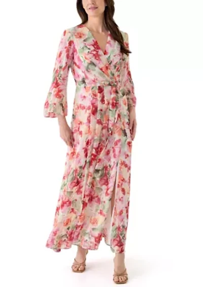 Plus Long Sleeve V-Neck Maxi Dress