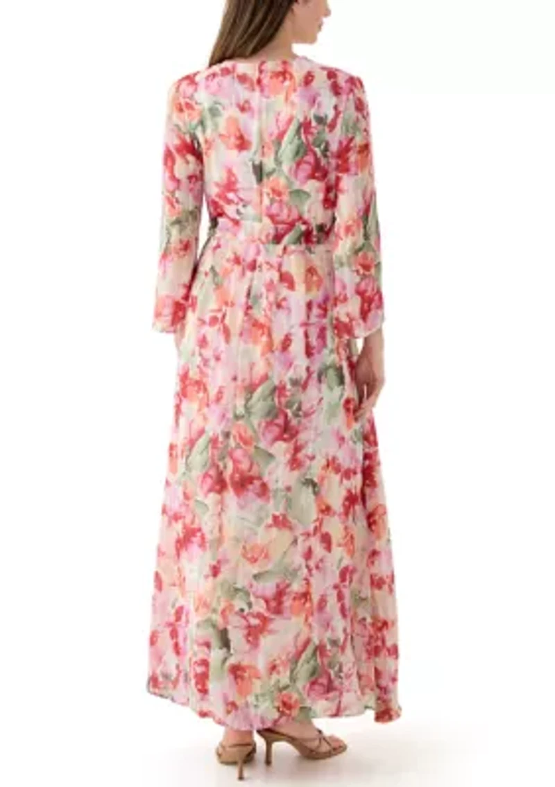 Plus Long Sleeve V-Neck Maxi Dress