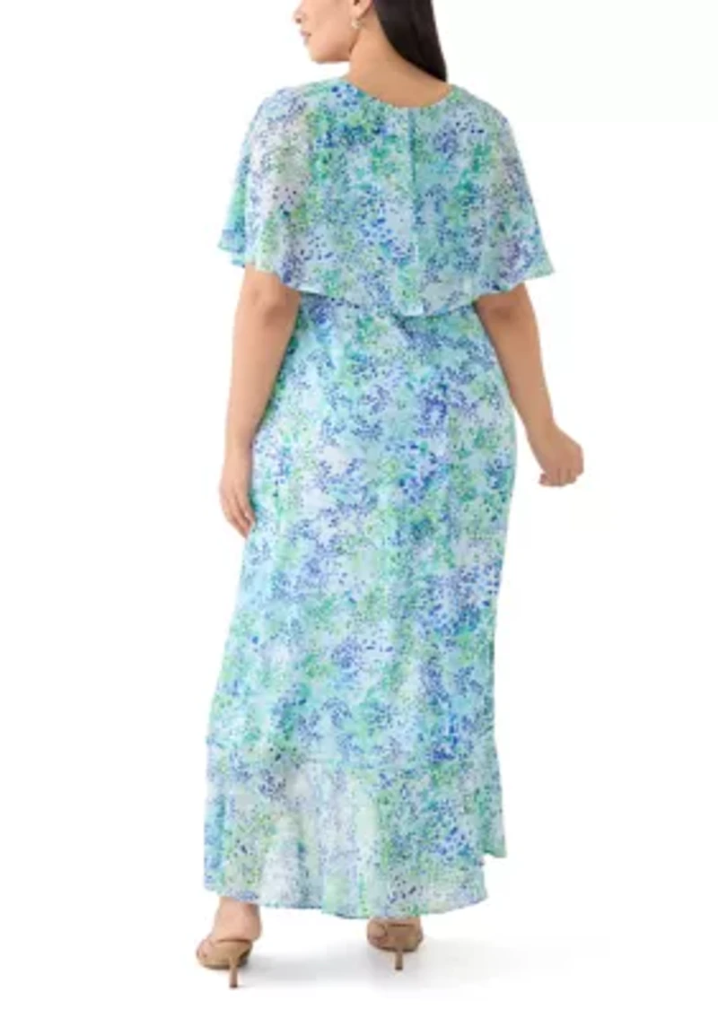 Plus Cape Sleeve Floral Maxi Dress