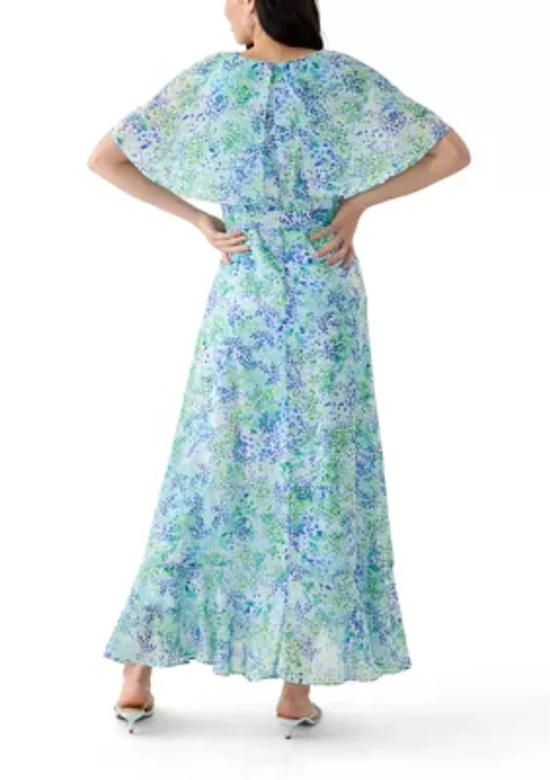 Women's Short Sleeve Crew Neck Floral Print Maxi Dress
