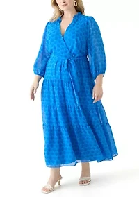 Plus Solid V-Neck Tie Waist Dress