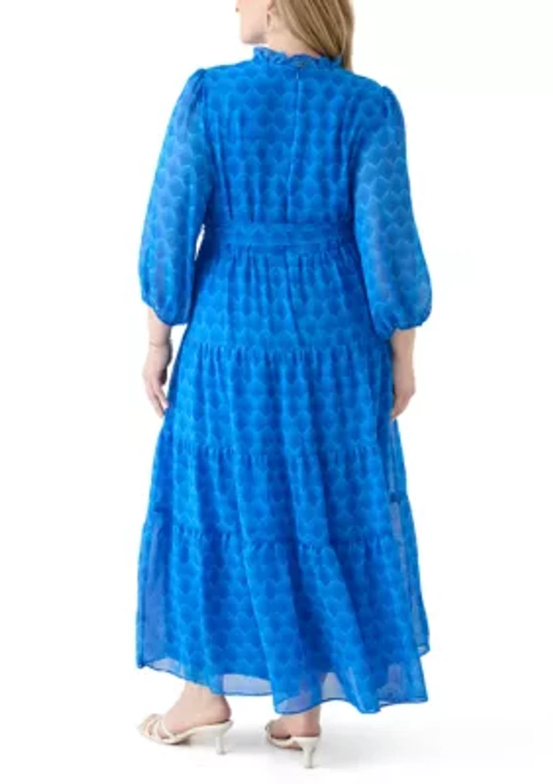 Plus Solid V-Neck Tie Waist Dress