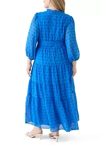 Plus Solid V-Neck Tie Waist Dress