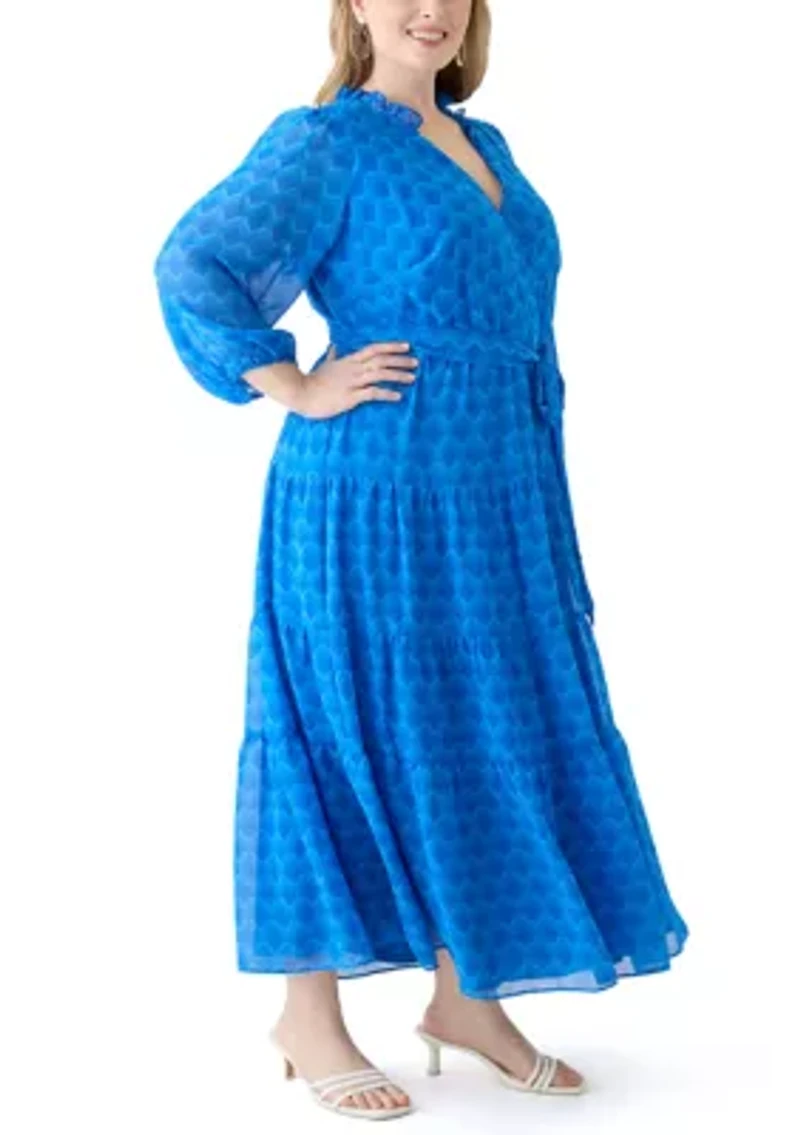 Plus Solid V-Neck Tie Waist Dress