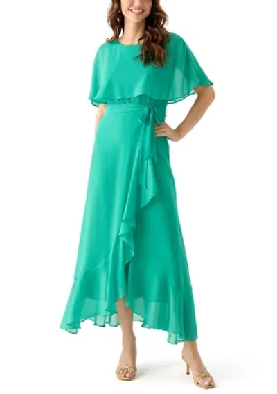 Women's Short Sleeve Crew Neck Chiffon Dress