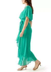 Women's Short Sleeve Crew Neck Chiffon Dress