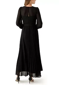 Women's Long Sleeve Belted Chiffon Gown