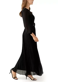 Women's Long Sleeve Belted Chiffon Gown