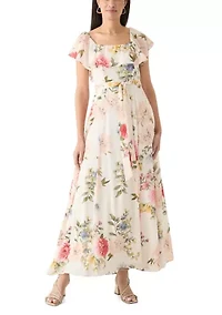 Women's Short Sleeve Square Neck Floral Print Dress