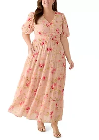 Plus Short Sleeve Printed Chiffon A-Line Dress