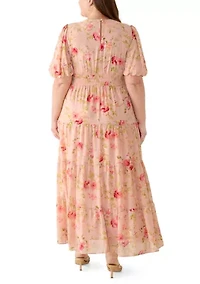 Plus Short Sleeve Printed Chiffon A-Line Dress
