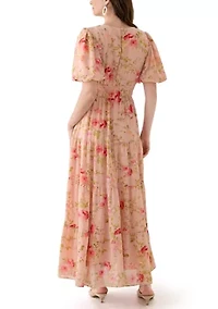 Women's Puff Sleeve Ditsy Floral Maxi Dress