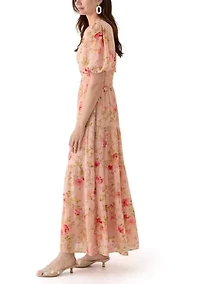 Women's Puff Sleeve Ditsy Floral Maxi Dress