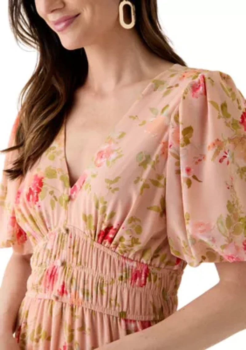 Women's Puff Sleeve Ditsy Floral Maxi Dress