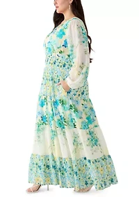 Plus Long Sleeve Chiffon Floral Maxi Dress