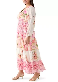 Plus Long Sleeve Chiffon Floral Maxi Dress