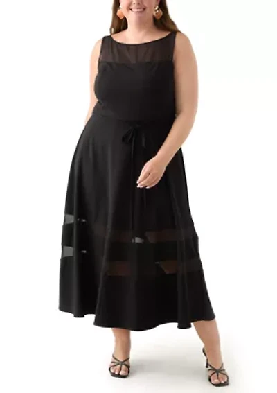 Plus Crew Neck Solid Scuba Dress