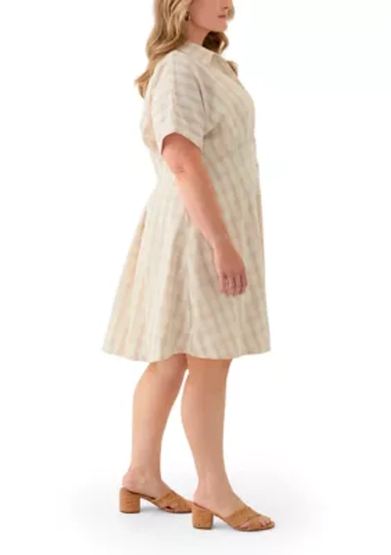 Plus Dolman Sleeve V-Neck Plaid Linen Fit and Flare Dress