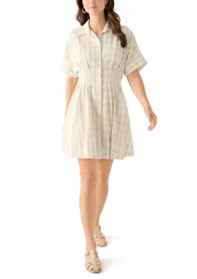 Women's Short Sleeve Collared Gingham Print Dress