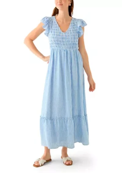 Women's Short Sleeve V-Neck Stripe Print Maxi Dress