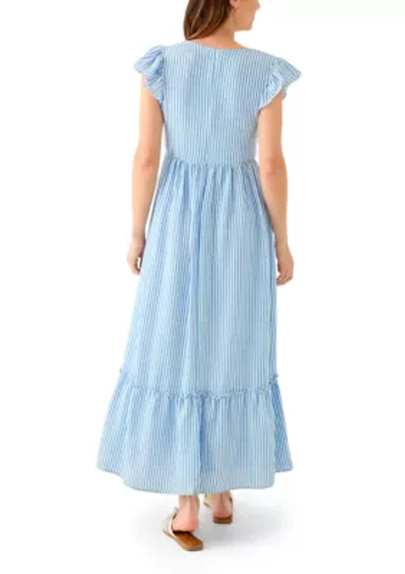 Women's Short Sleeve V-Neck Stripe Print Maxi Dress