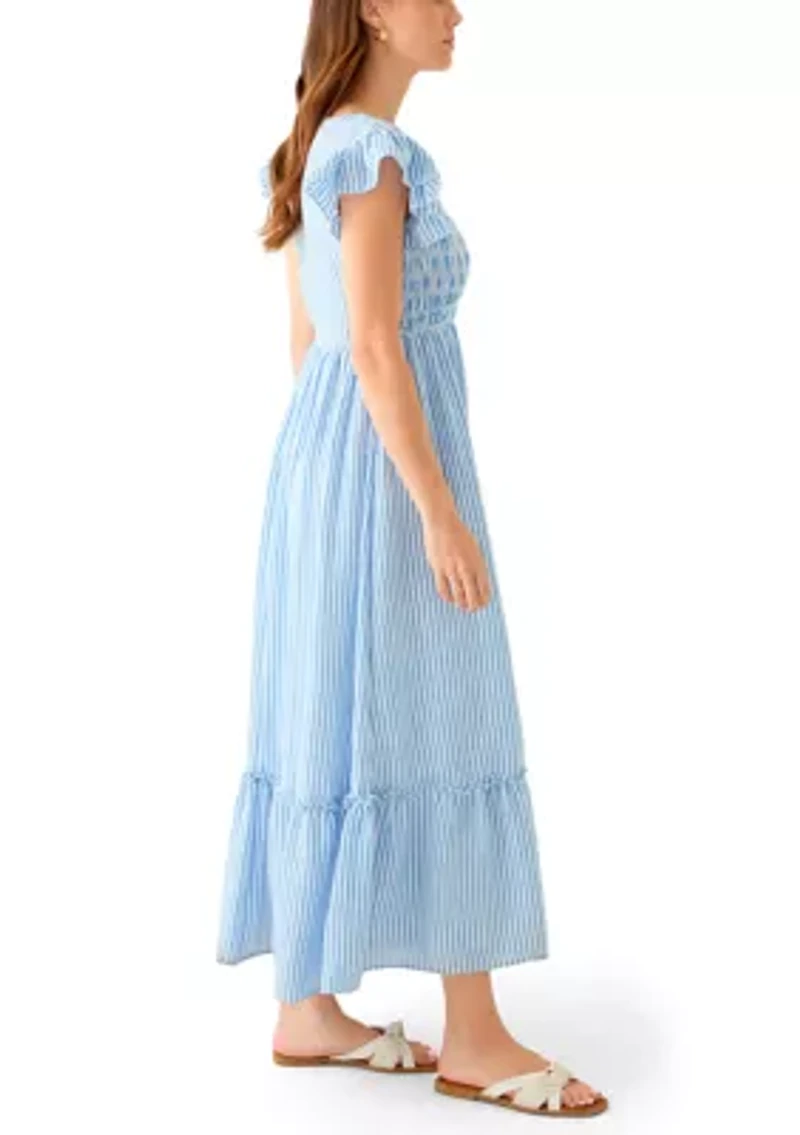 Women's Short Sleeve V-Neck Stripe Print Maxi Dress