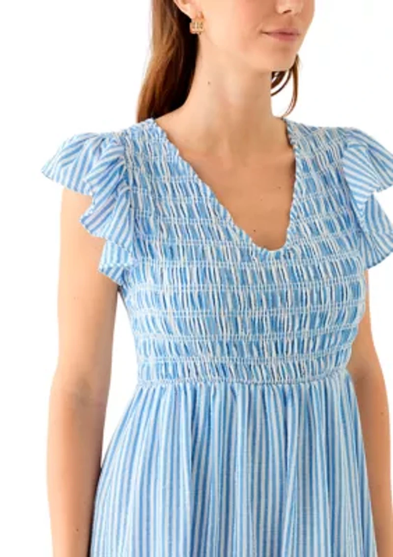 Women's Short Sleeve V-Neck Stripe Print Maxi Dress