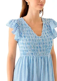 Women's Short Sleeve V-Neck Stripe Print Maxi Dress