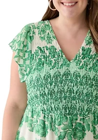 Plus Printed V-Neck Chiffon Maxi Dress