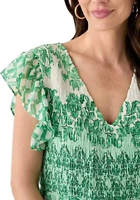 Women's Flutter Sleeve Floral Smock Dress