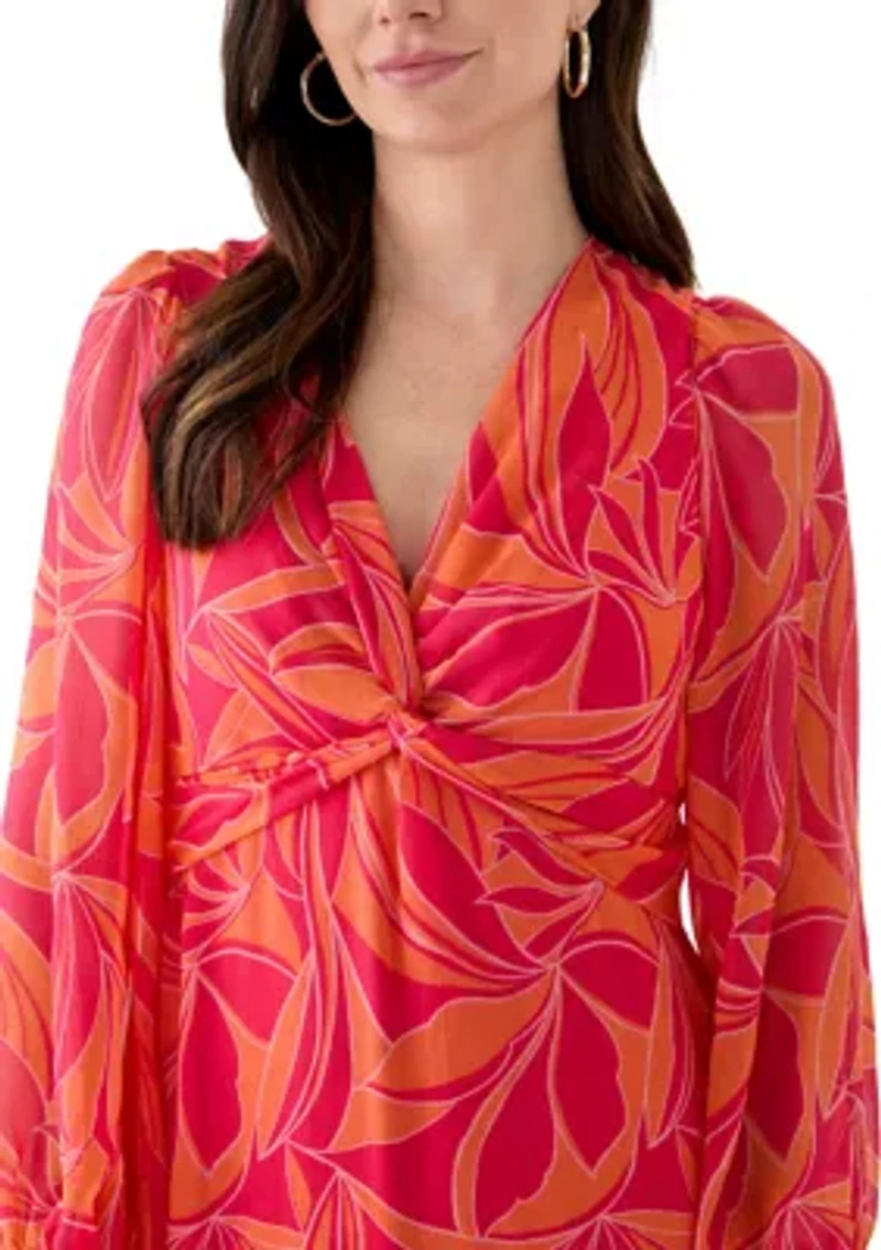 Women's Blouson Sleeve Floral Print Dress