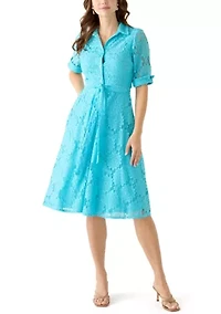 Women's Elbow Cuffed Sleeve Lace Fit and Flare Dress